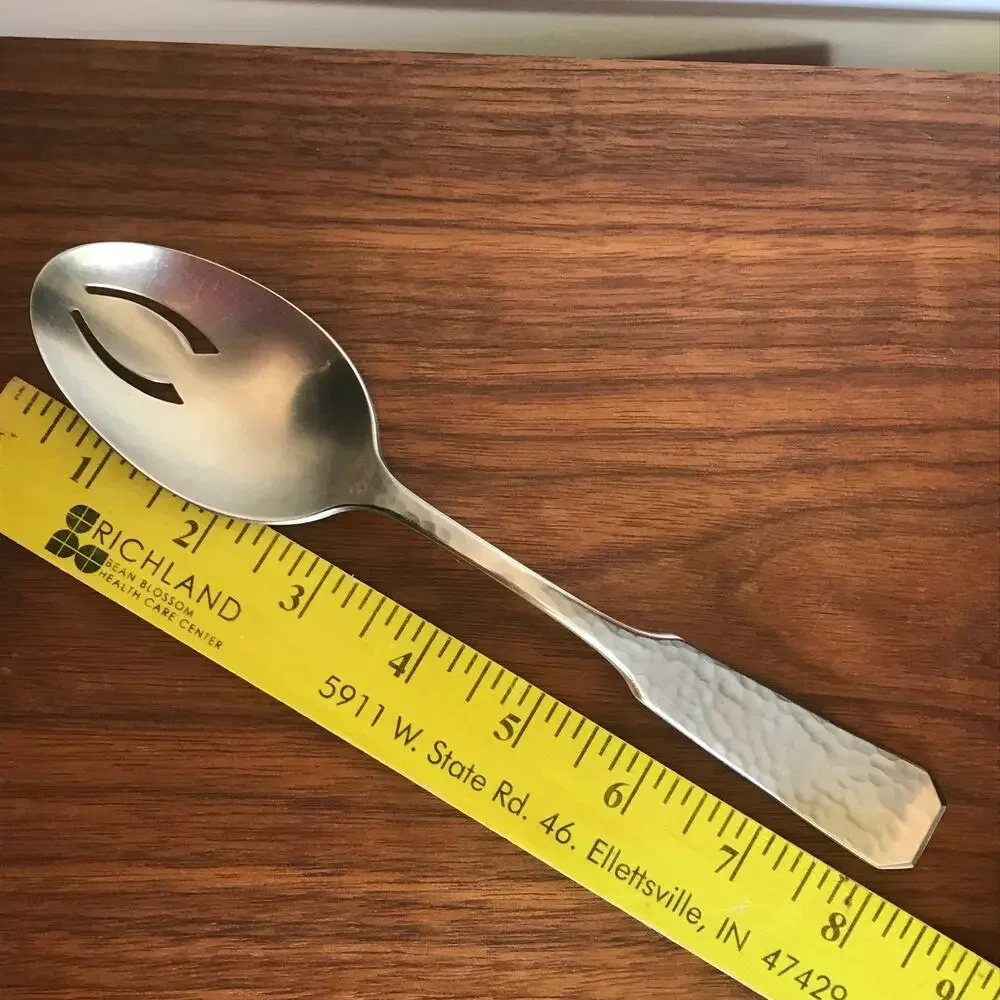 Reed & Barton COLONIAL FORGE Stainless Hammered Satin Flatware Slotted Spoon